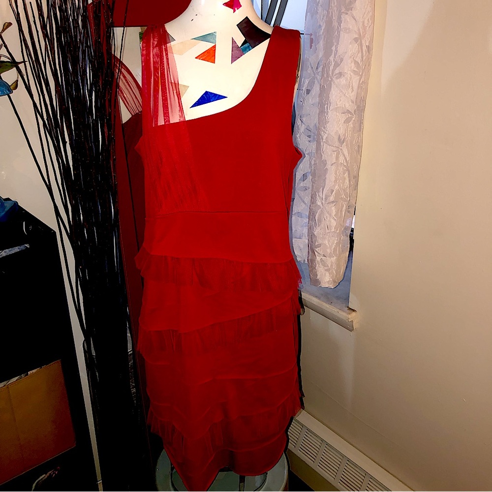 Torrid Red Sleeveless Ruffle Tool Dress